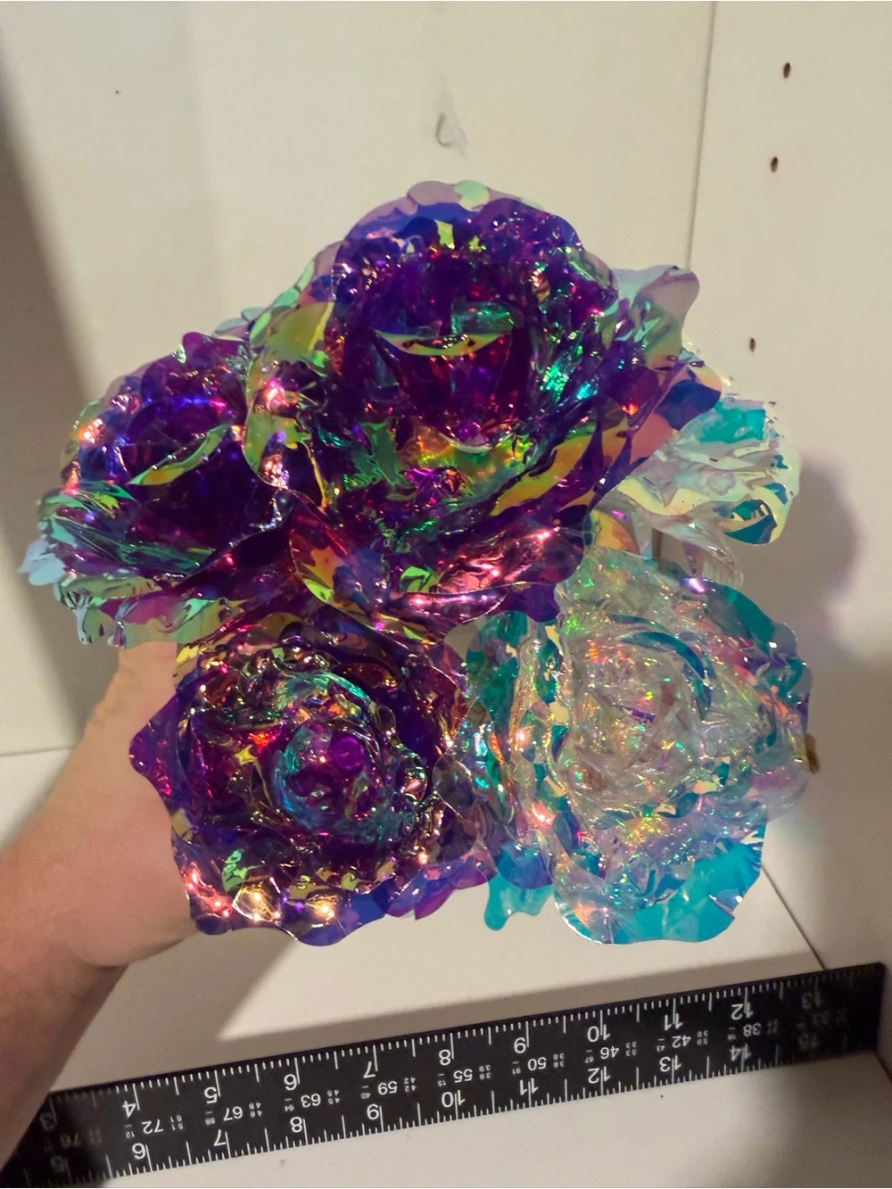 Iridescent Floral Bouquet Decorative Accent - Purple, Teal, Clear